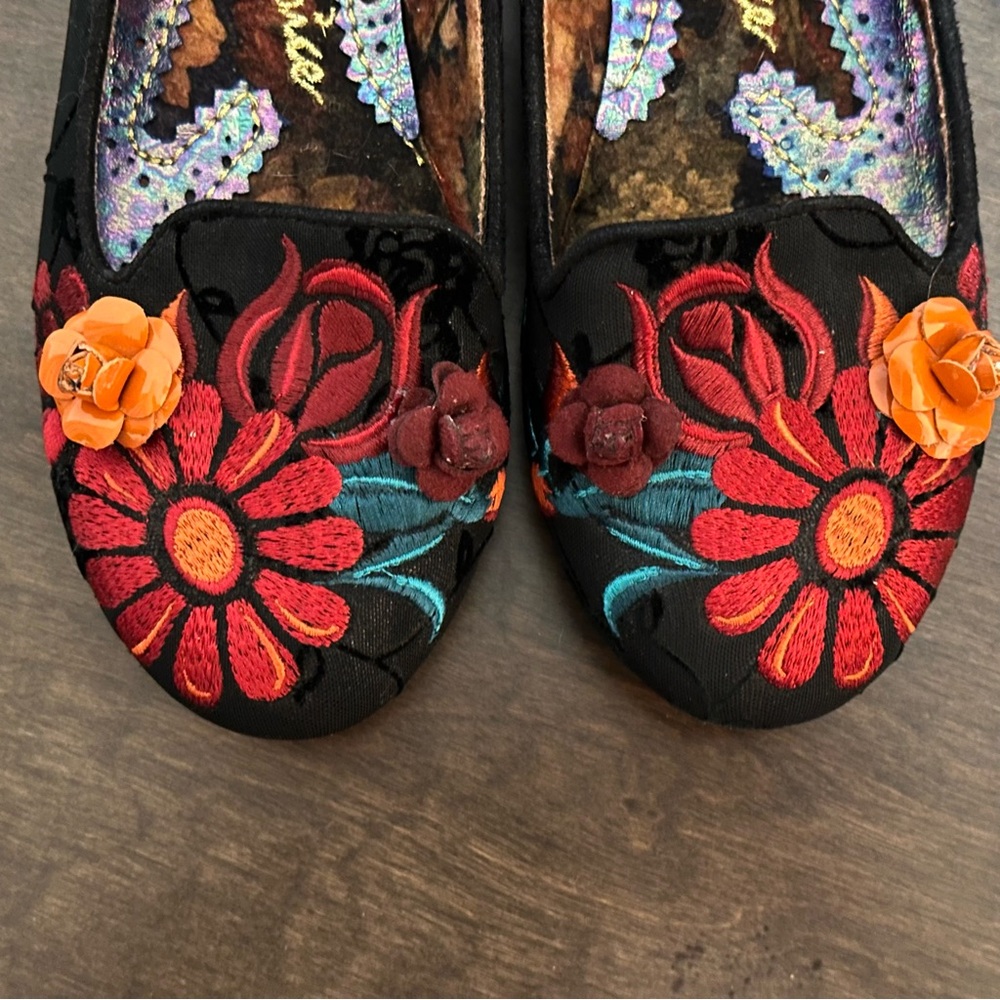 Irregular‎ Choice Casa Blanka Black Floral Embroidered Flats Women UK 38 US 7.5 - Picture 11 of 14
